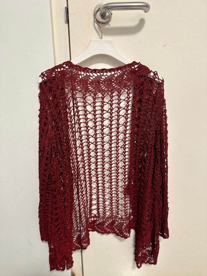 Red discount crochet cardigan