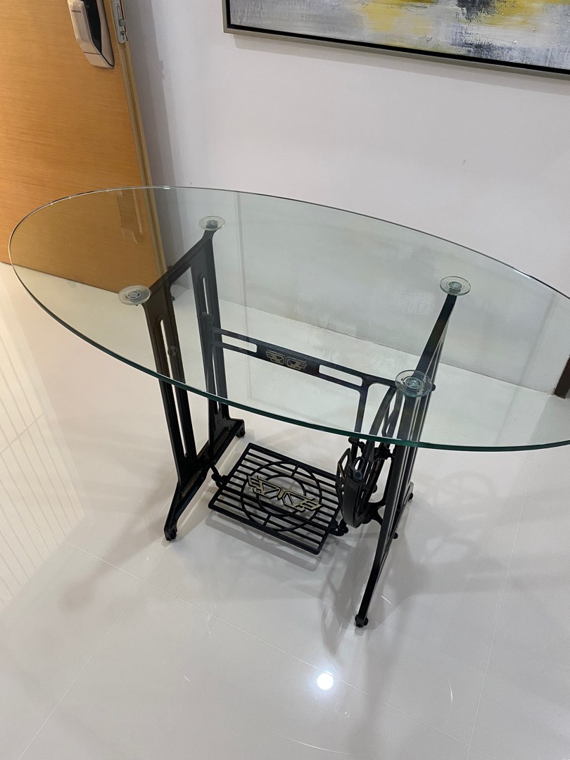 Vintage Sewing Machine Display Tempered Glass table, Furniture & Home