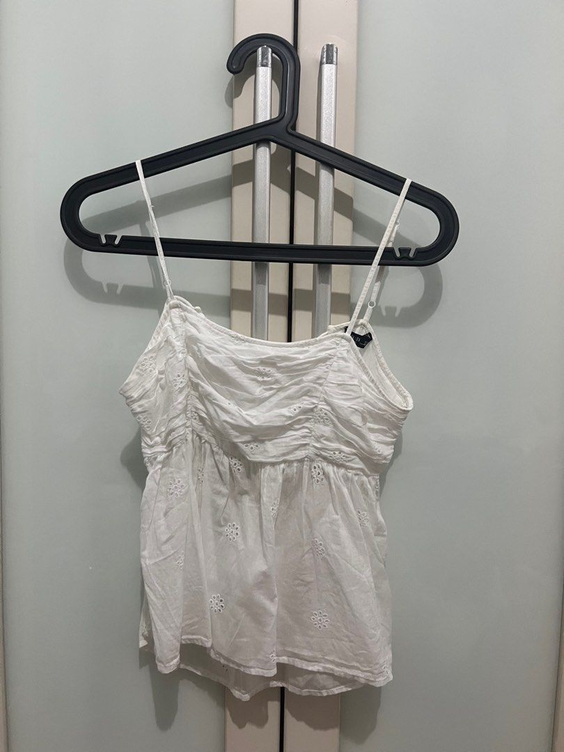 White Grid Babydoll Top