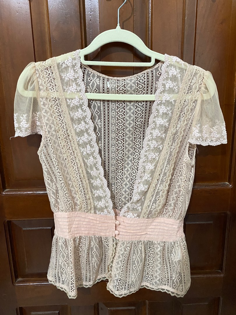 Y2K Lace Pink Top Coverup, Women's Fashion, Tops, Blouses on Carousell