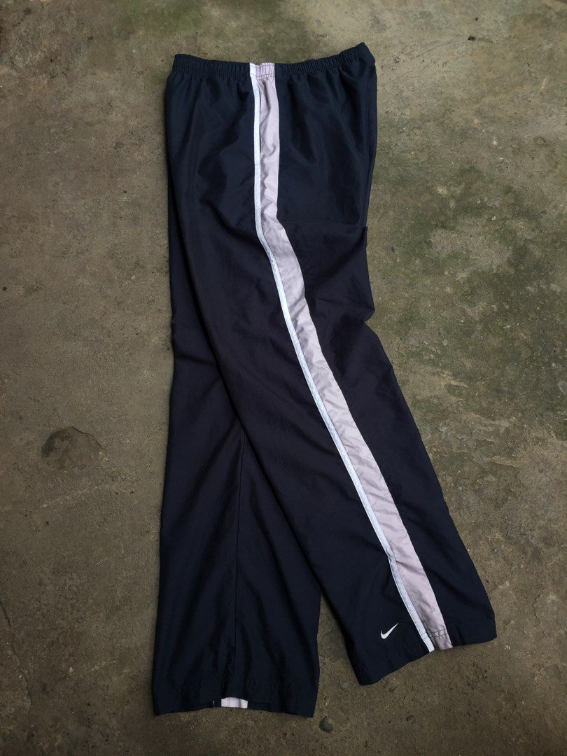 Vintage Nike Track Pants XL Navy Blue Nylon White Swoosh Baggy Silver Tag  Y2K