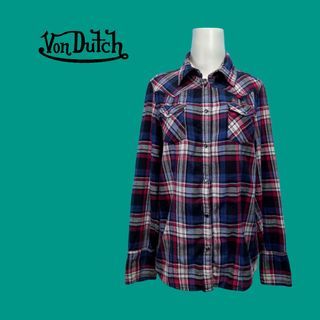Y2k VON DUTCH Long Sleeve Plaid Flanel Printed Embroidery Logo Work Shirt