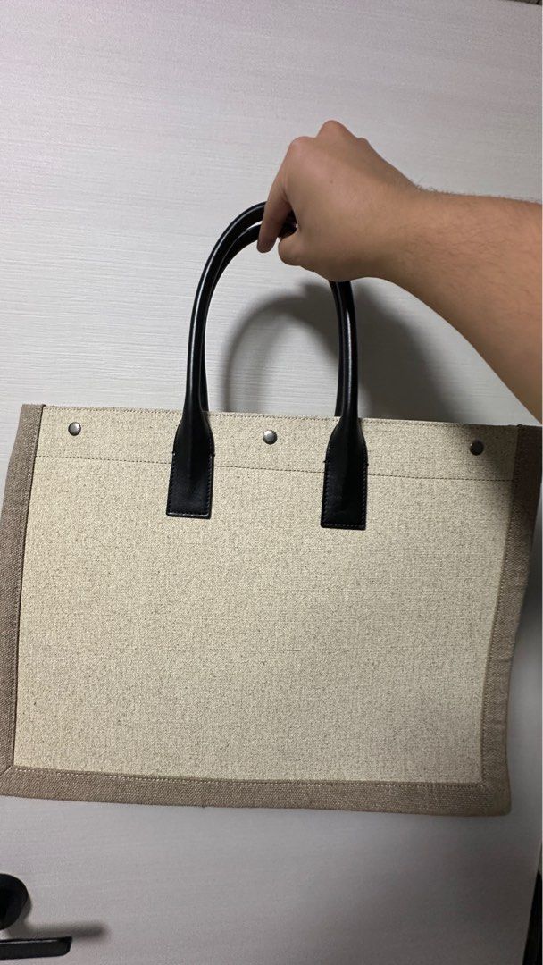 SAINT LAURENT Rive Gauche Linen-Canvas Tote in Brown