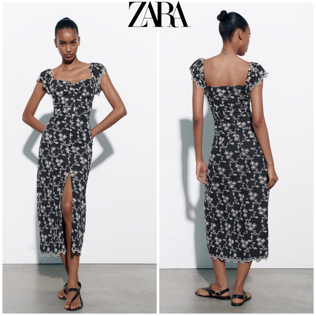Zara embroidered sale midi dress