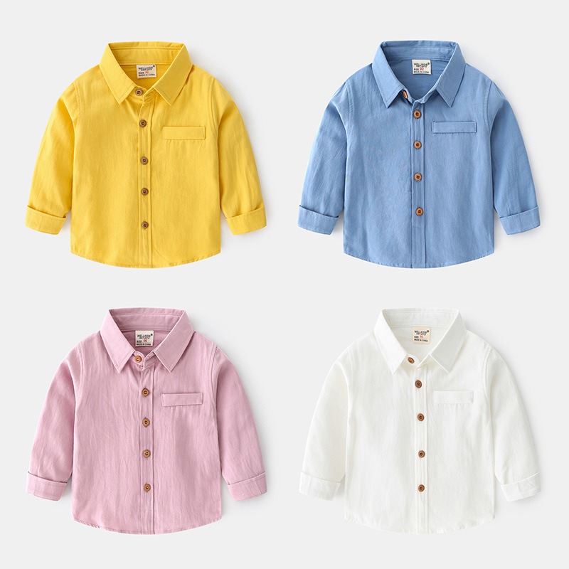 2 7YO Children Formal Button Down Long Sleeves Shirt Plain Colours Collar Smart Shirt 100 Cotton