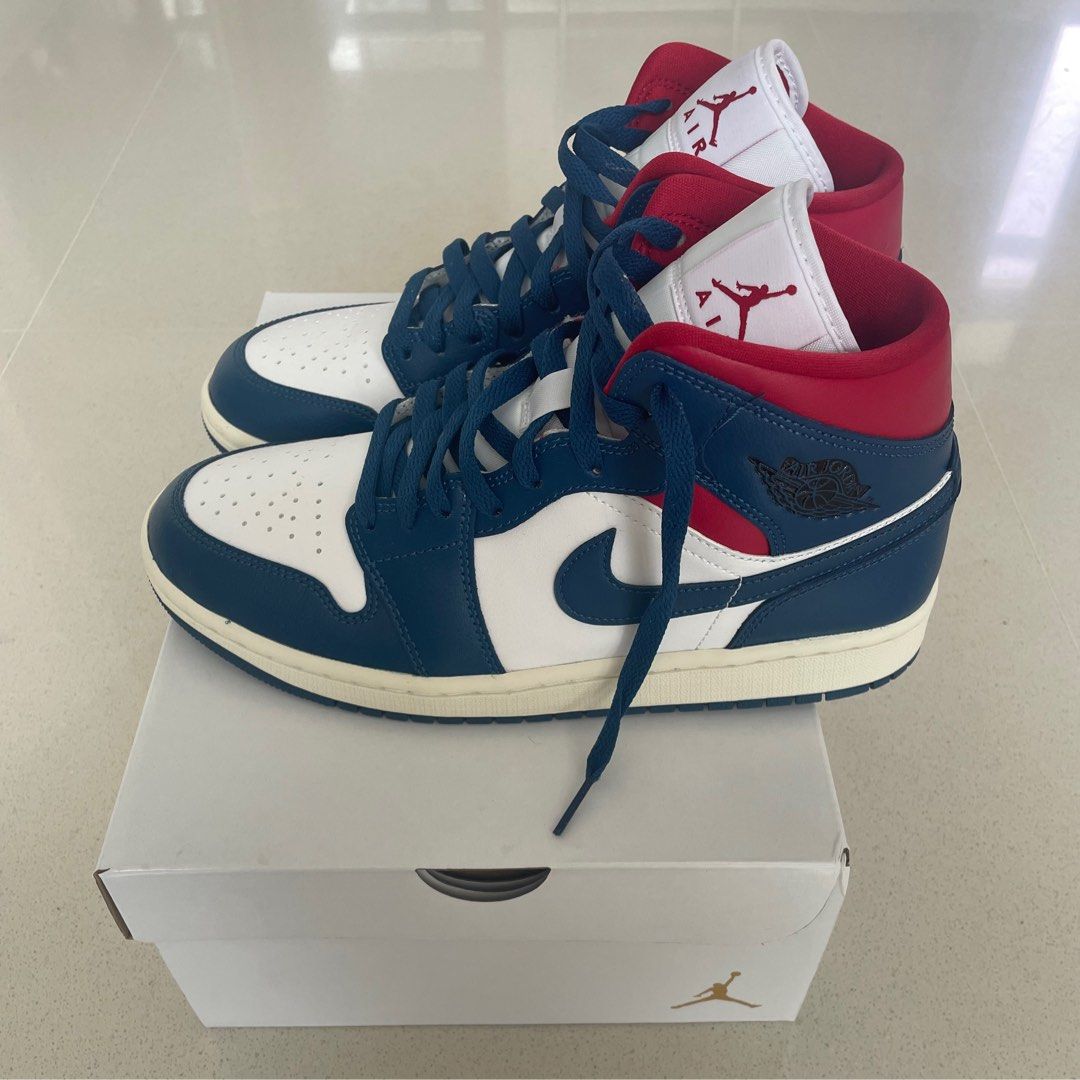 Air Jordan 1 Mid Blue Red Size US Men 7.5 Women Size 9