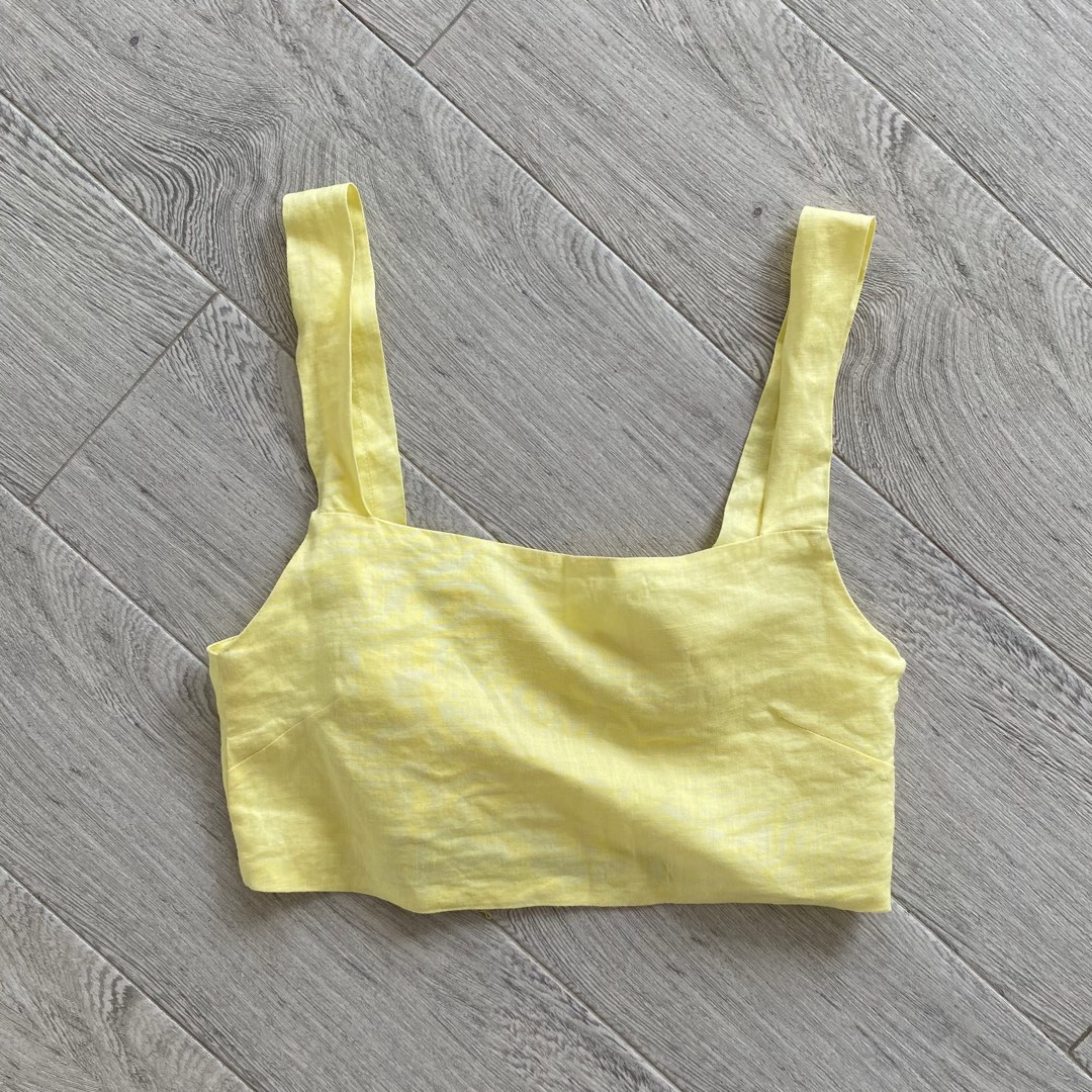 Yellow Square Neck Sleeveless Fitted Crop Top main image 1