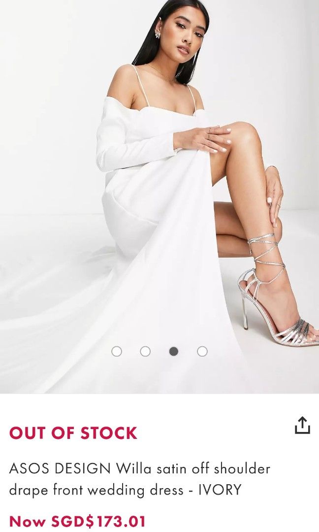 ASOS Bridesmaid Fallen Shoulder Drape Maxi Dress With Layered Wrap Skirt in  White