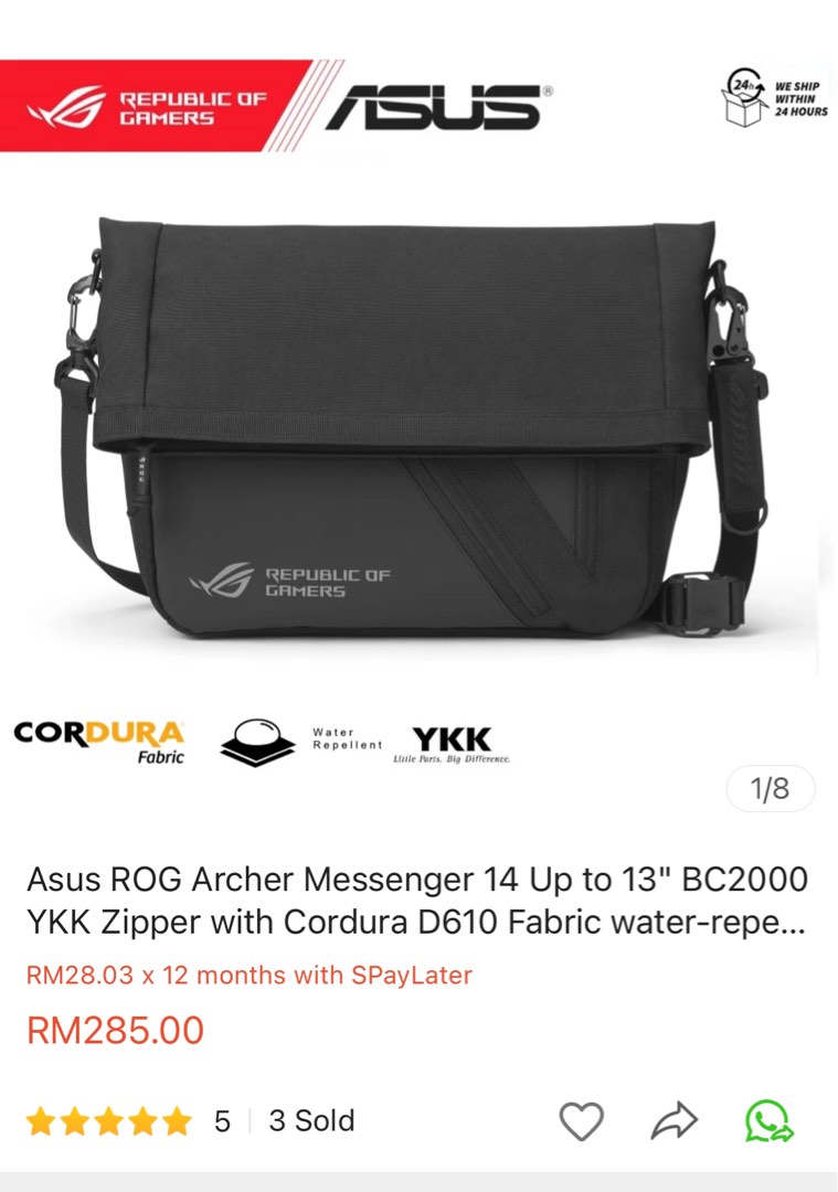 ASUS ROG Archer Messenger 14 Gaming Bag, Men's Fashion, Bags, Sling