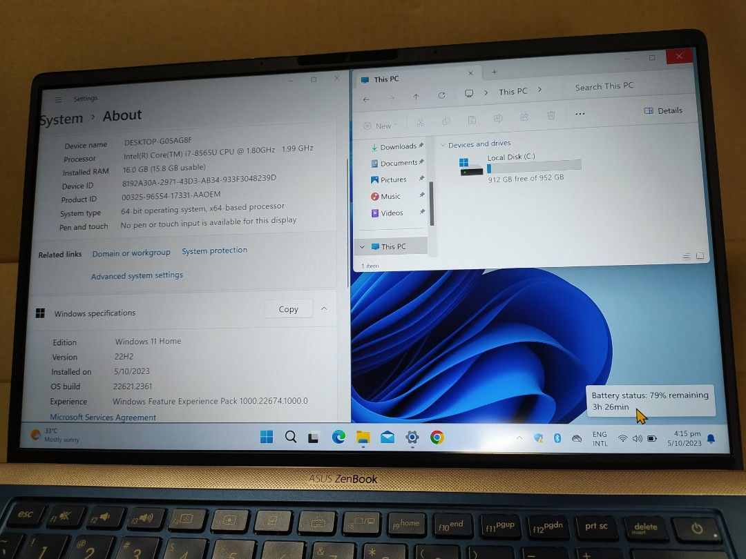 ASUS UX333F, 13", i7, 16GB RAM, 1TB SDD, Win 11, Computers & Tech ...