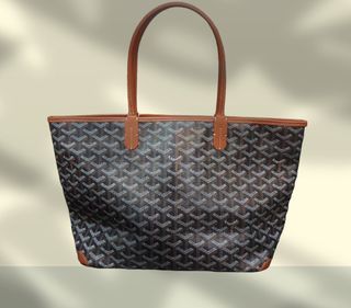 Authentic Goyard Black and Brown Chevron Print Artois PM Tote Shoulder Bag