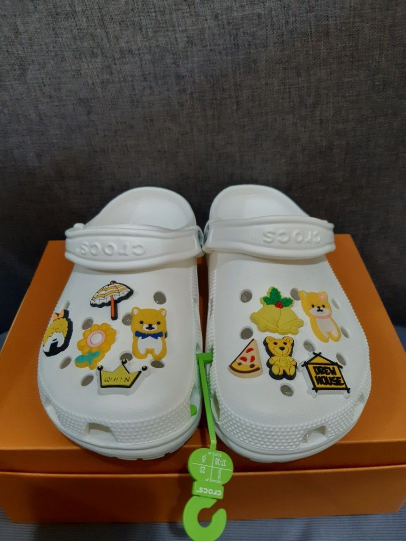 Authentic White Classic Crocs with Free Jibbitz and Eco bag