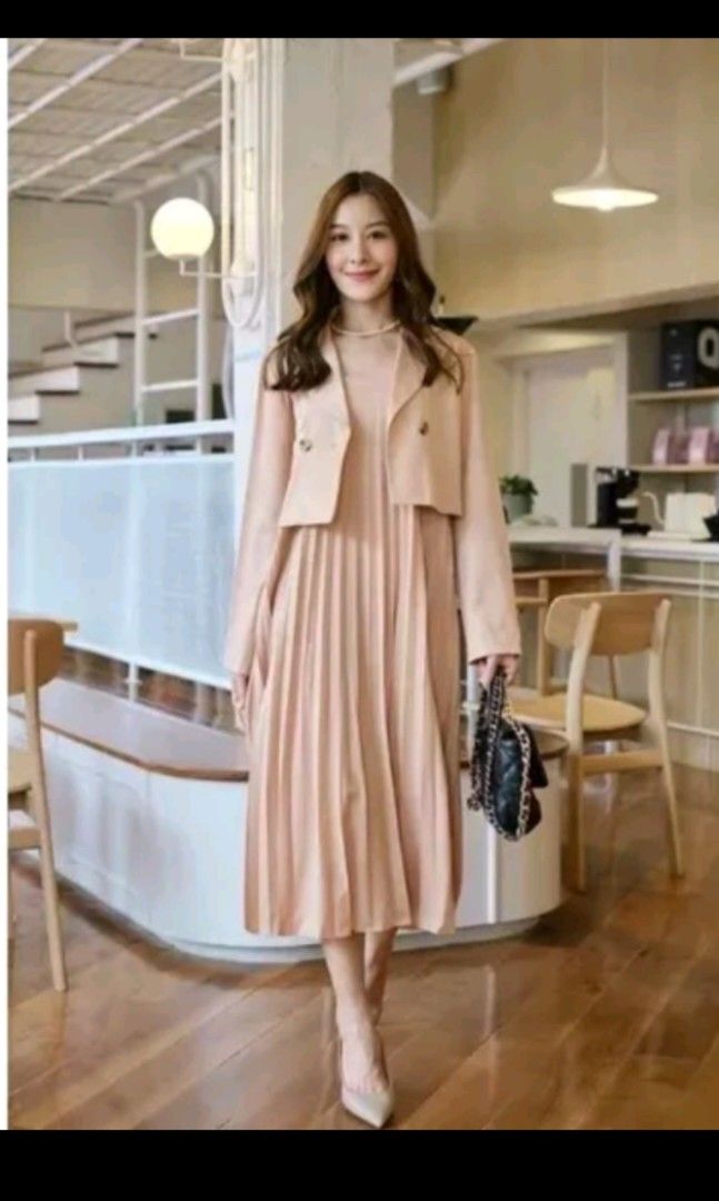 2 in 1 Blazer and Dress Set Beige Formal Semi Formal Dress