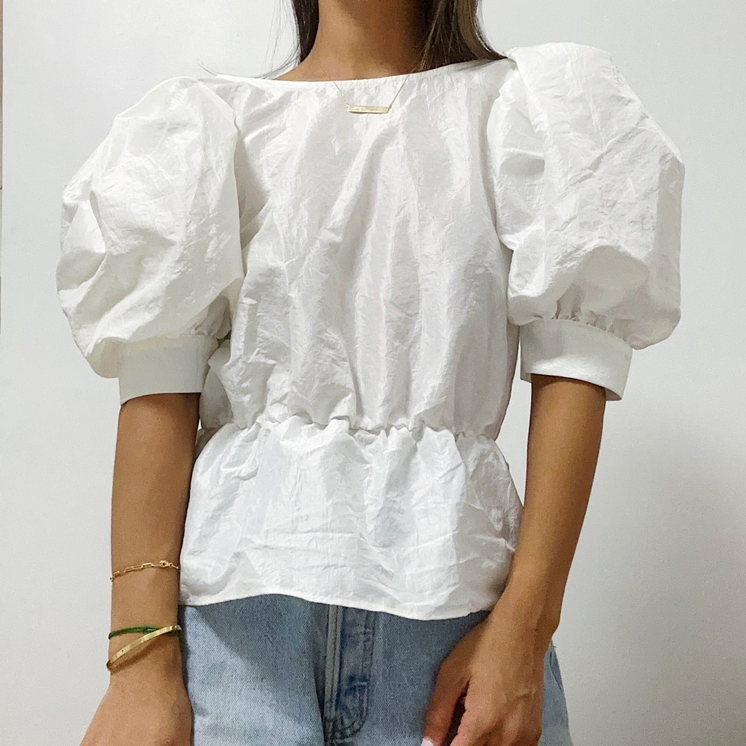 Topshop white store puff sleeve top