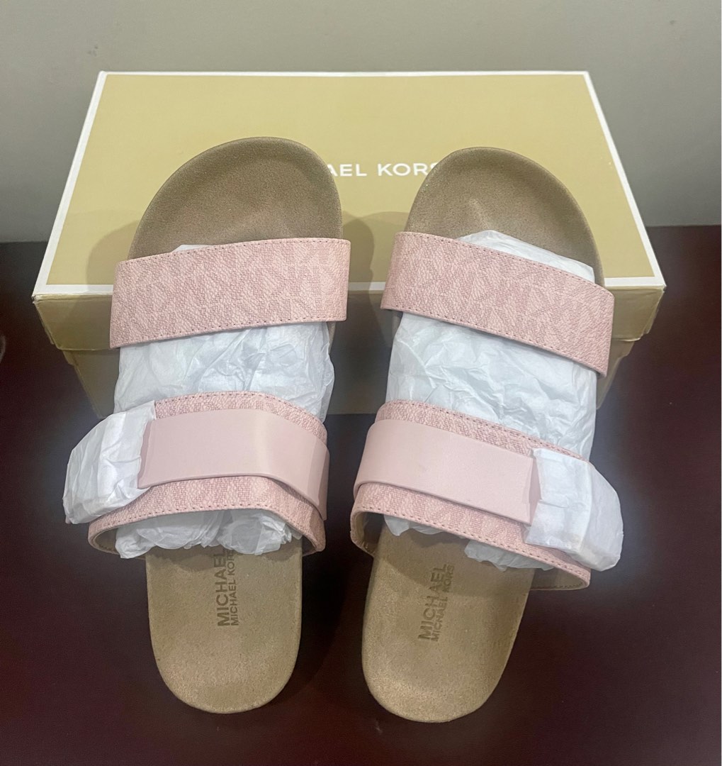 Brand Michael Kors Mylah Powder Blush slides, Women's Fashion, Footwear ...