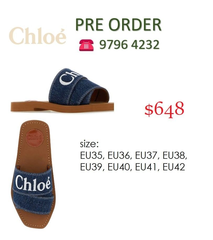 BRAND NEW AUTHENTIC CHLOE WOODY FLAT MULE SANDALS DENIM TO PRE