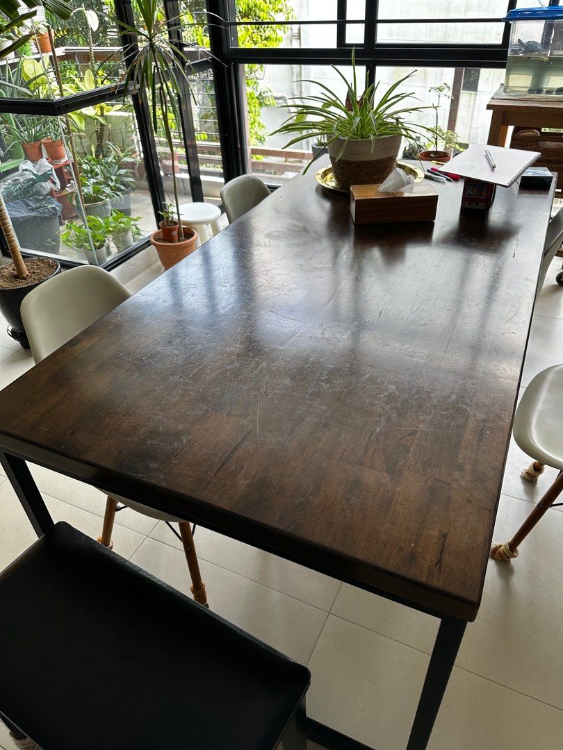 Butcher block Wood Dining Table 1.8m x 0.9m, Furniture & Home Living ...
