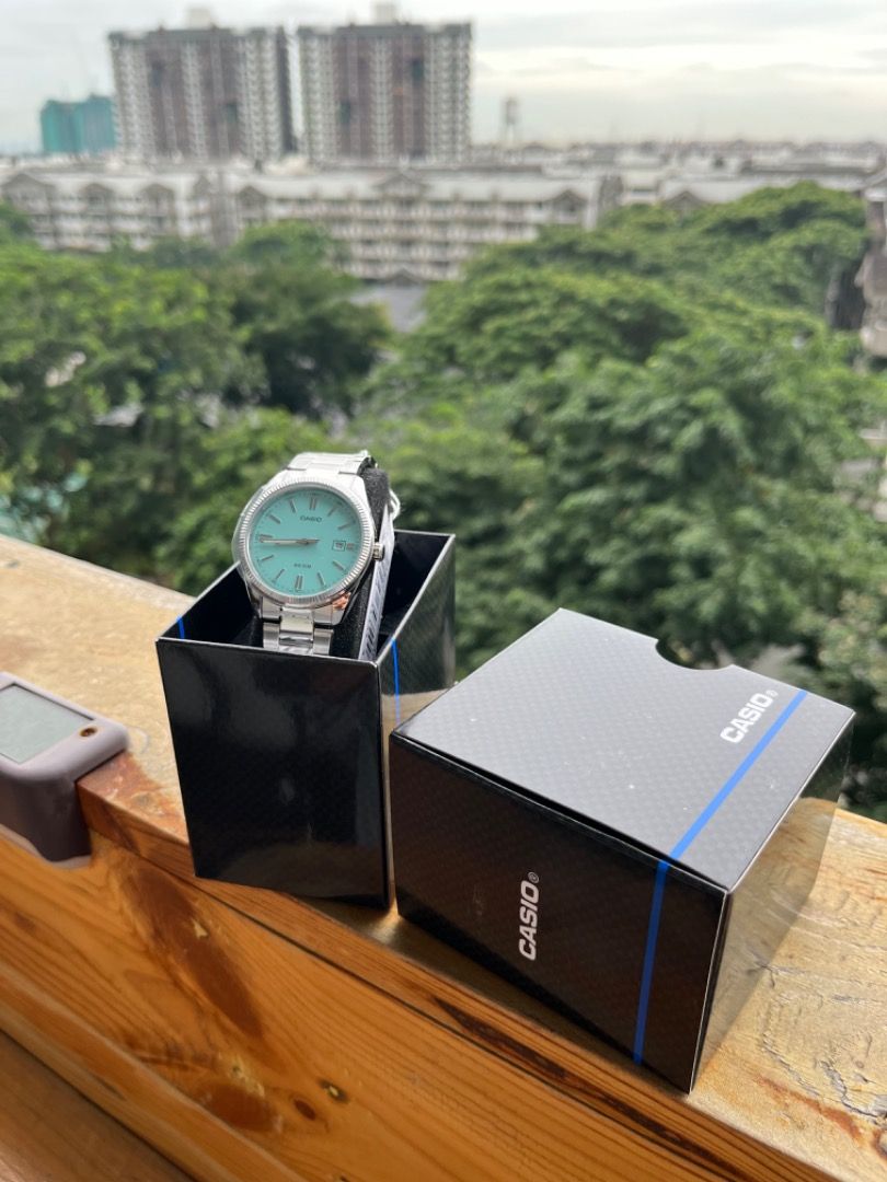 Casio ‘Tiffany Blue Dial’ Below SRP (Category: Luxury Watches) located in Taguig. Submitted by lukebryan199x (Listing ID 1258480321, Image 3). Description: Selling Casio ‘Tiffany Blue Dial’ 🩵 MTP-1302PD-2A2VEF 38.5mm Brand new with receipt and warranty card Last 1 on hand offer your best price .