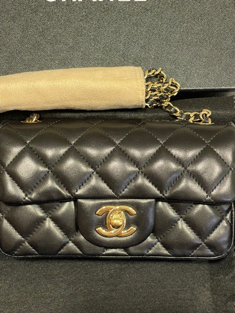 Chanel 22p Mini rectangle flap bag with top handle in red burgundy lambskin  & LGHW [Unboxing] 