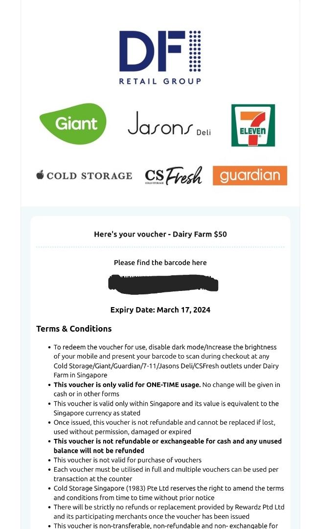 Dairy Farm EVoucher For 270, Tickets & Vouchers, Vouchers on Carousell