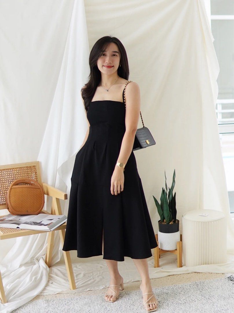 Sleek black dress sales