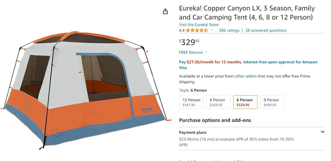 HUGE 6P Cabin Tent Eureka Copper Canyon LX 6 Person Tent Sports Equipment Hiking Camping on Carousell