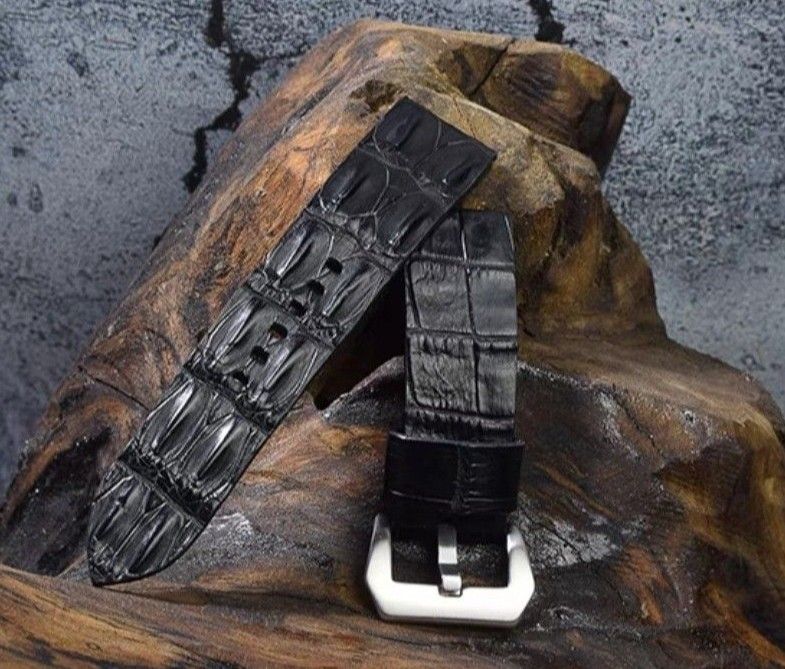 Handmade Bespoke Black Genuine Alligator Hornback Watch Strap for