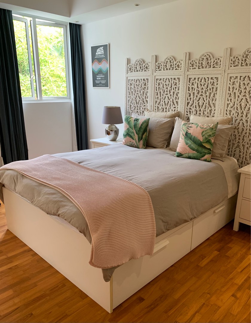 IKEA double bed with 4 storage drawers, Furniture & Home Living