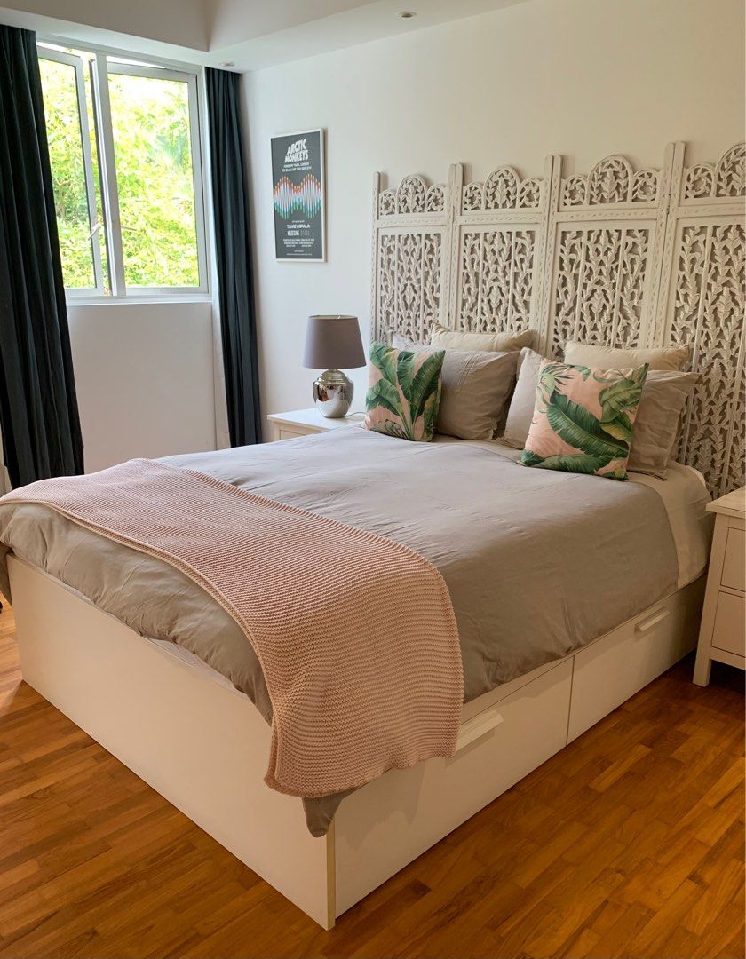 IKEA double bed with 4 storage drawers, Furniture & Home Living