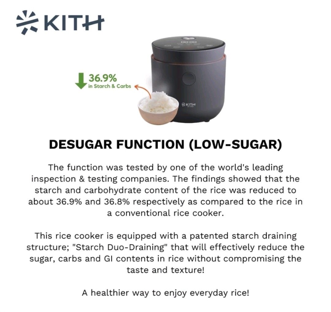 Kith 1L Low Sugar Rice Cooker, TV & Home Appliances, Kitchen Appliances