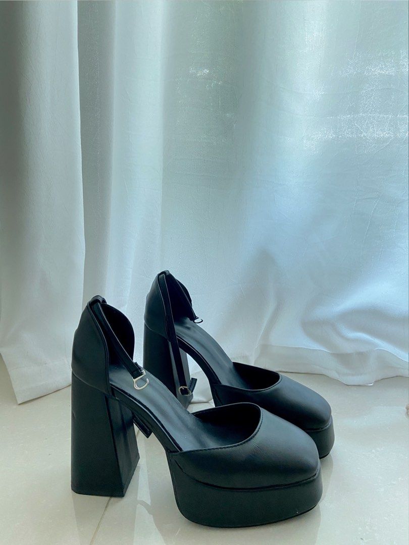 Amazon.com | Ankis Black Chunky Platform Heels Closed Toe Heels for Women  5.7in Square Toe Platform Pumps Ankle Strap Black Satin Platforms Heels  Black Dress Shoes for Wedding Party Prom Pumps Shoes,Black,Size