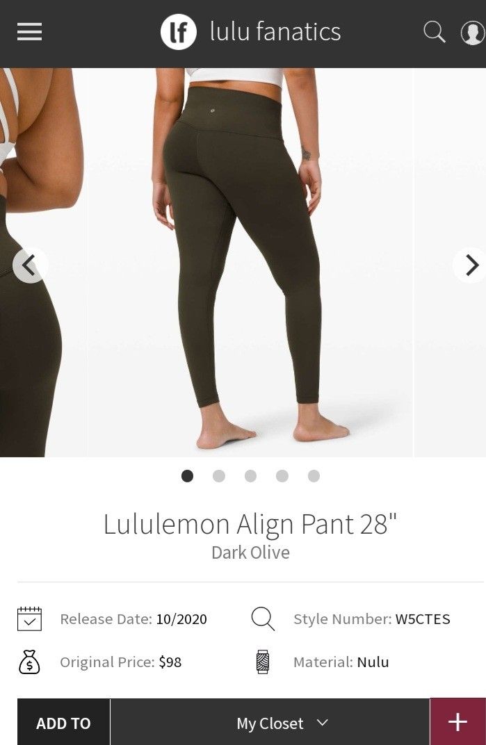 Lululemon, Align Pant 28 Dark Olive