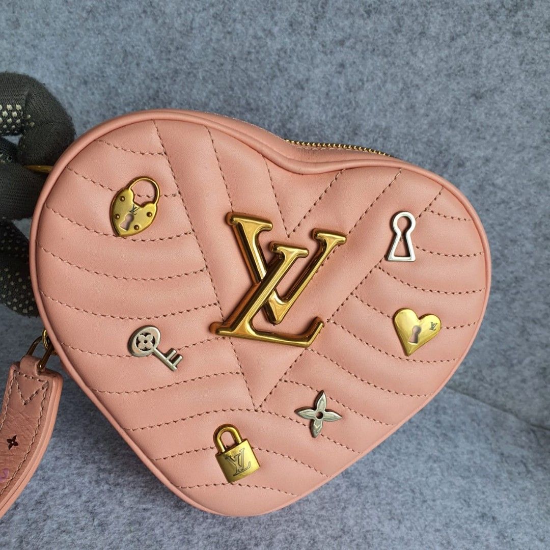 Authenticated Louis Vuitton New Wave Heart Crossbody Pink Calf Leather Bag