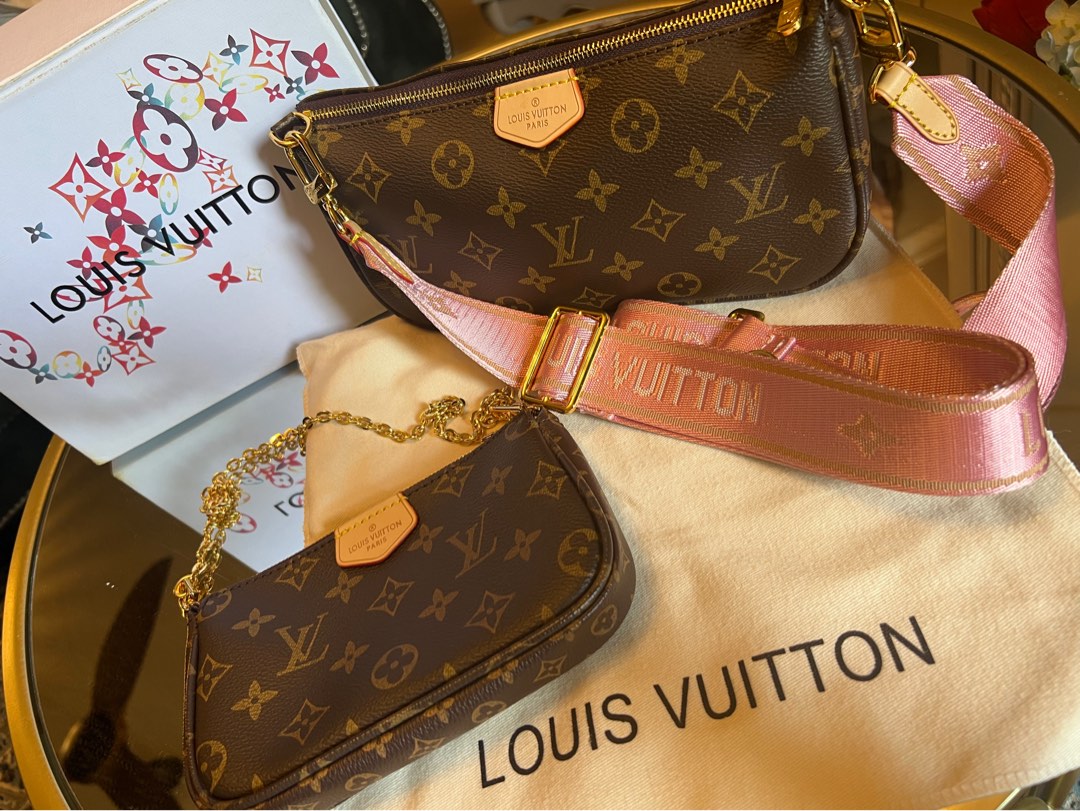 Louis Vuitton, Bags, Louis Vuitton Multi Pochette Crossbody Bag Brown  Monogram Purse Army Green Strap