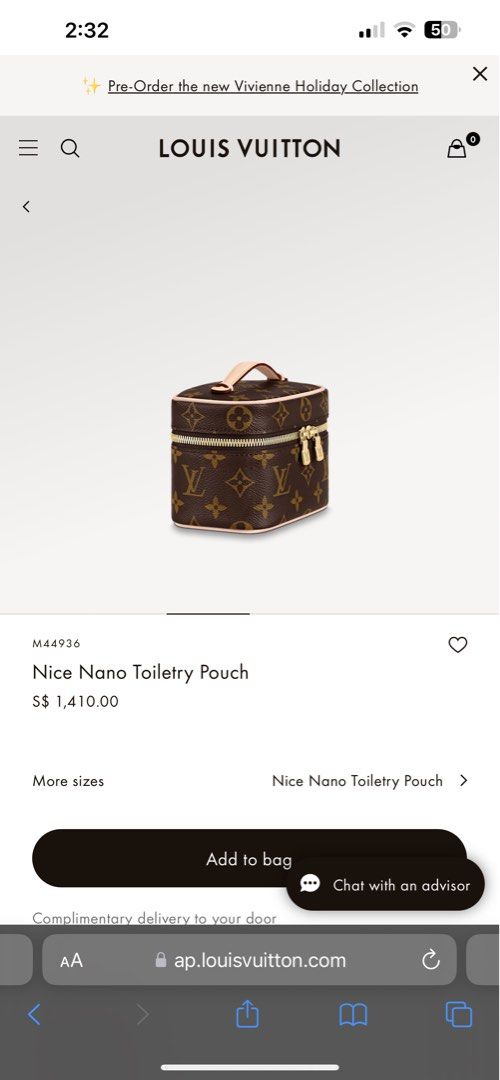 LOUIS VUITTON M44936 NICE NANO VANITY TOILETRY POUCH, Luxury, Bags &  Wallets on Carousell