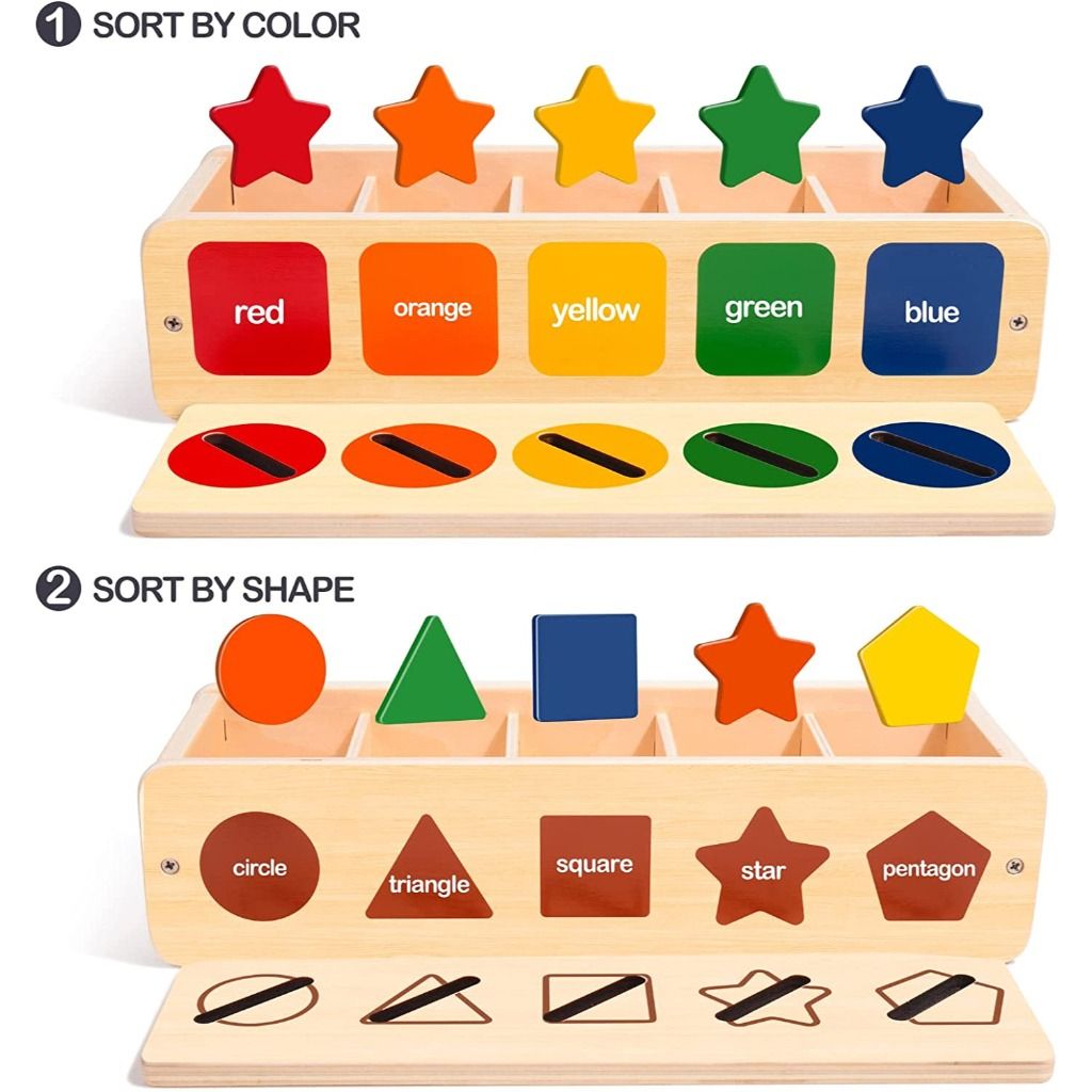 Matching Sorting Colour Shapes Montessori Wooden Toys Children Toddlers ...