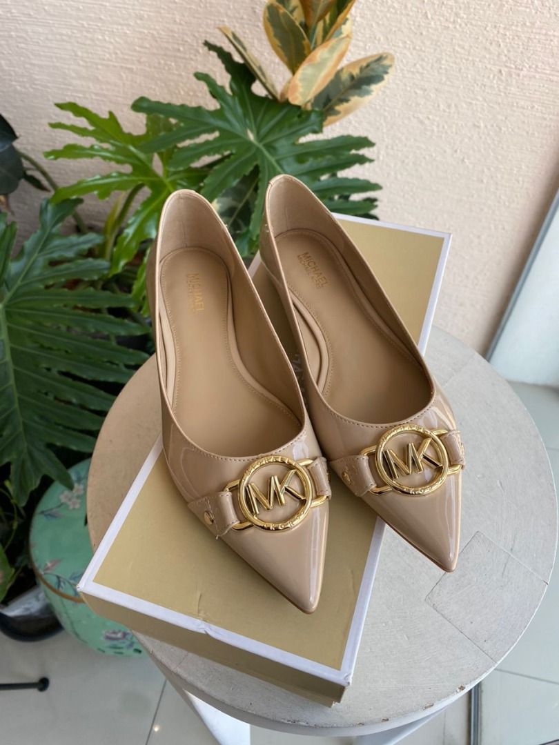 Michael Kors Beige Patent Rory Flex Flats