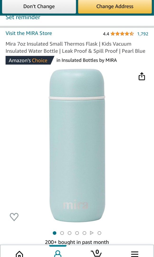 Mira 7oz Insulated Small Thermos Flask | Kids Vacuum Insulated Water Bottle  | Leak Proof & Spill Proof | Pearl Blue