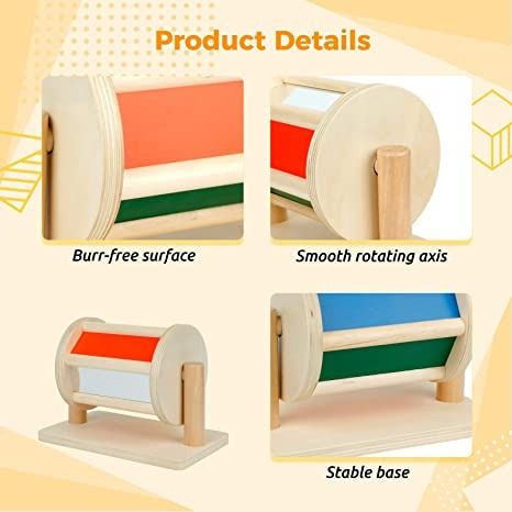 Tambour Tournant Montessori En Bois – Arc-en-Ciel Et Miroir – Jouet Éducatif Bébé 6 Mois Et + – Cadeau
