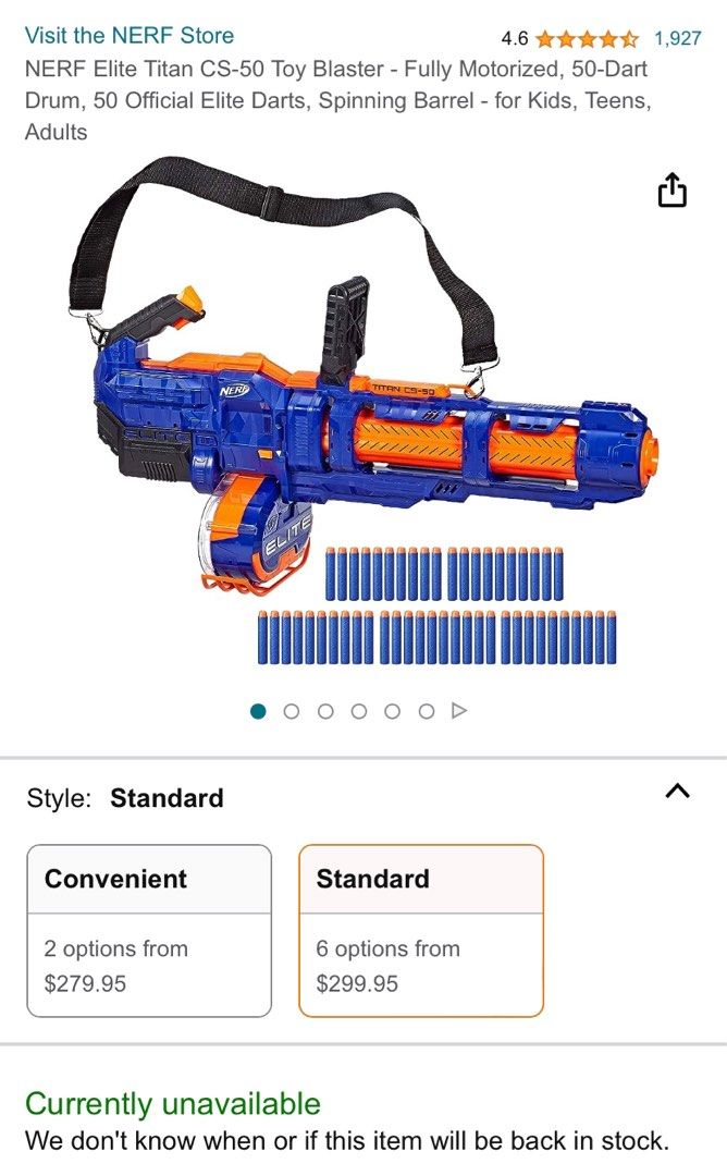 Nerf Elite Titan CS-50 Toy Blaster Fully Motorized 50 Dart Drum 50 Official  Elite Dart Spinning Barrel, For Teens and Adults 