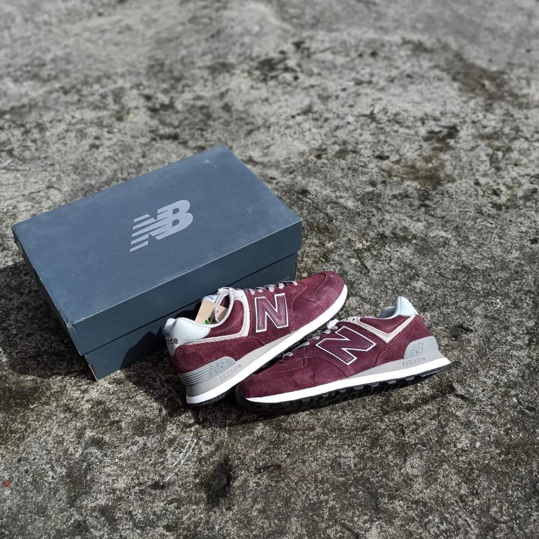 New balance 574 burgundy on feet sales