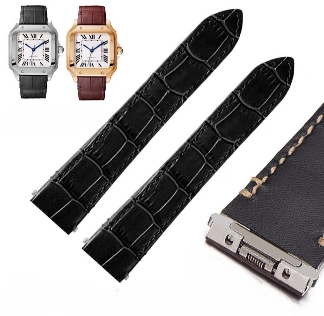 New Cartier Santos Replacement watch strap genuine calf leather 140 fitted with similar quick release mechanism add 15 for similar clasp buckle