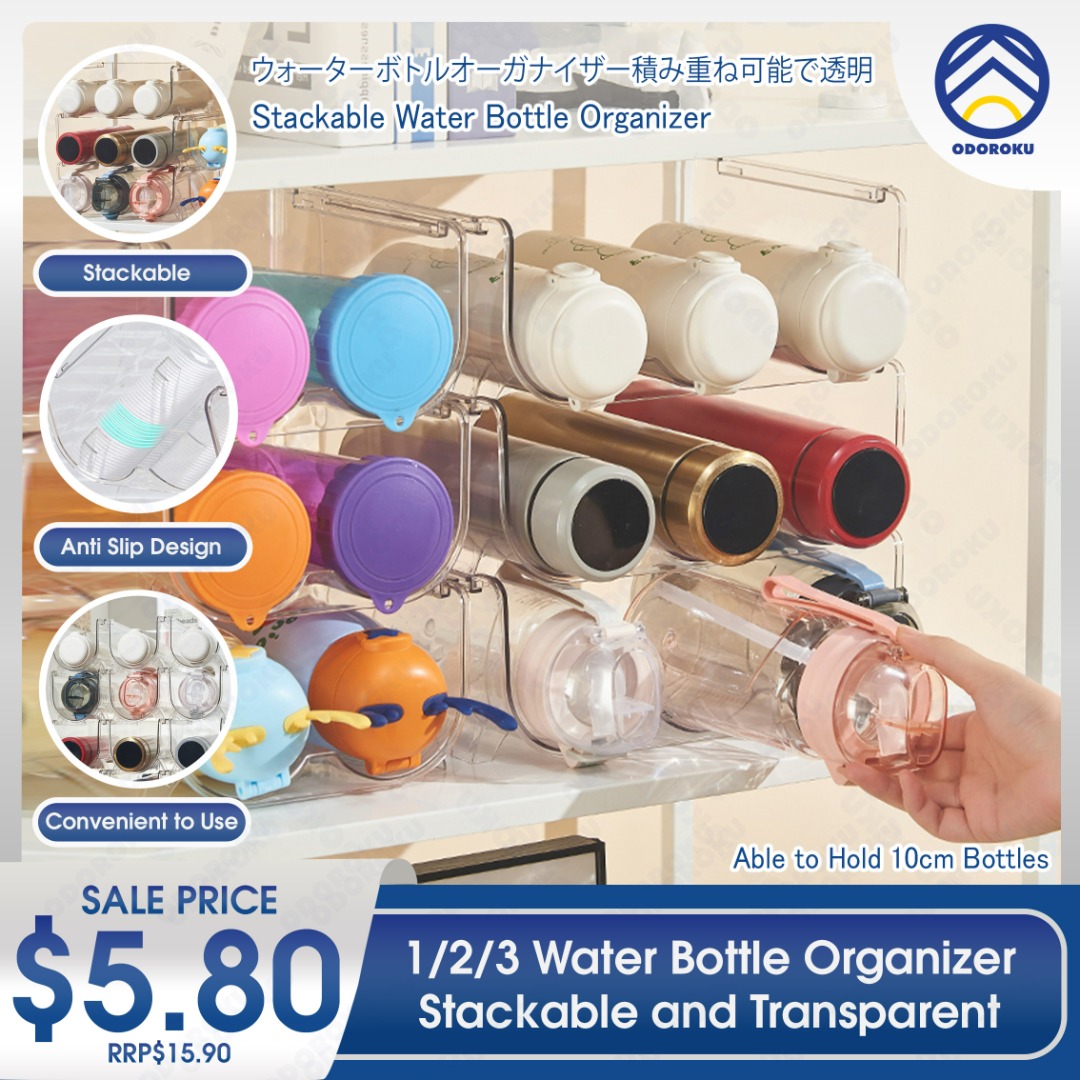ODOROKU 1/2/3 Stackable Water Bottle Organizer Stackable Plastic Water