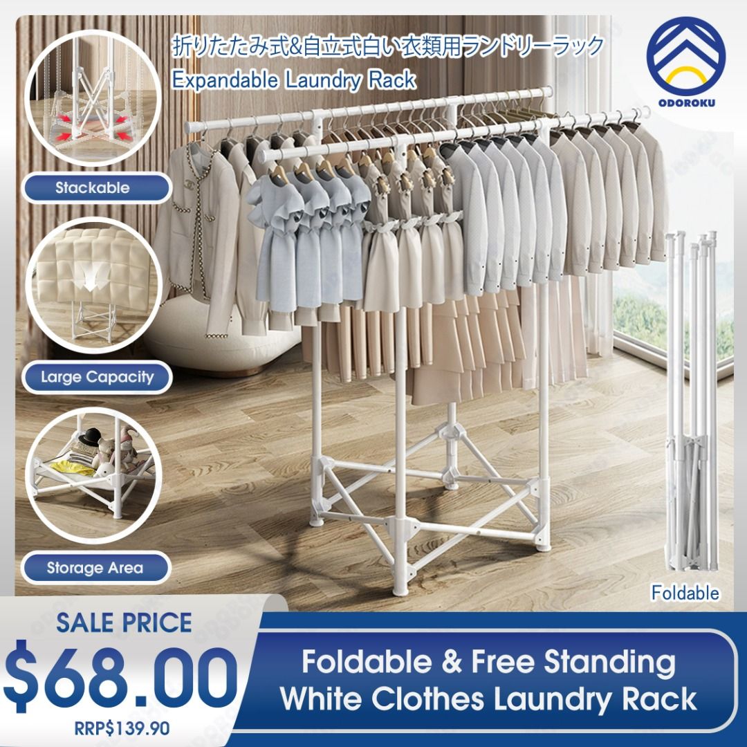 ODOROKU Foldable & Free Standing White Clothes Clothes Laundry Rack