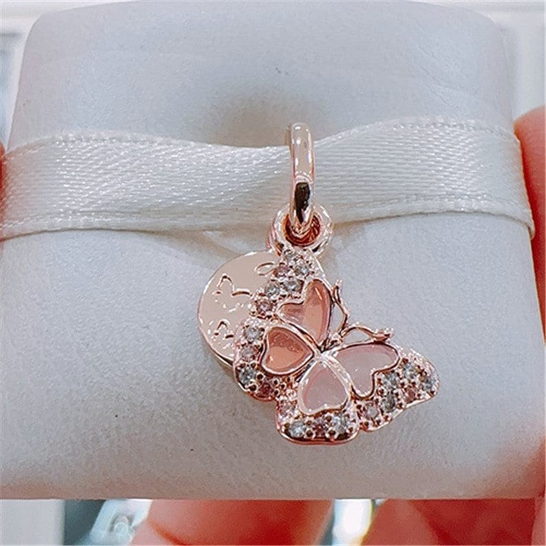Pink Butterfly & Quote Double Dangle Charm