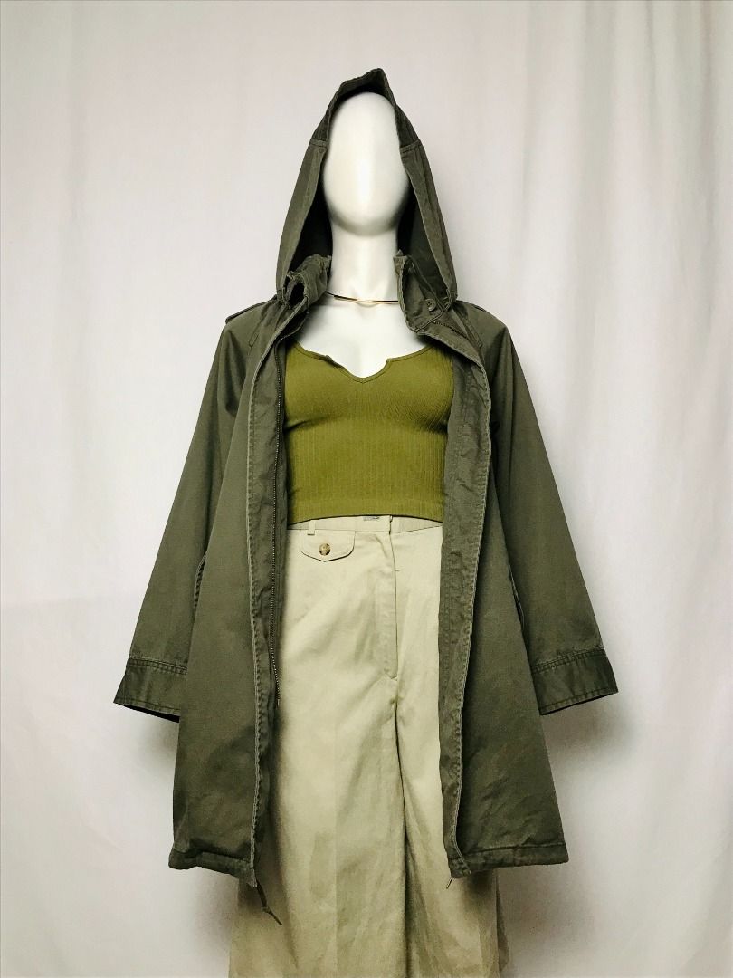Pilgrim Forest Sage Drawstring Neck Light Denim Twill Trenchcoat With ...