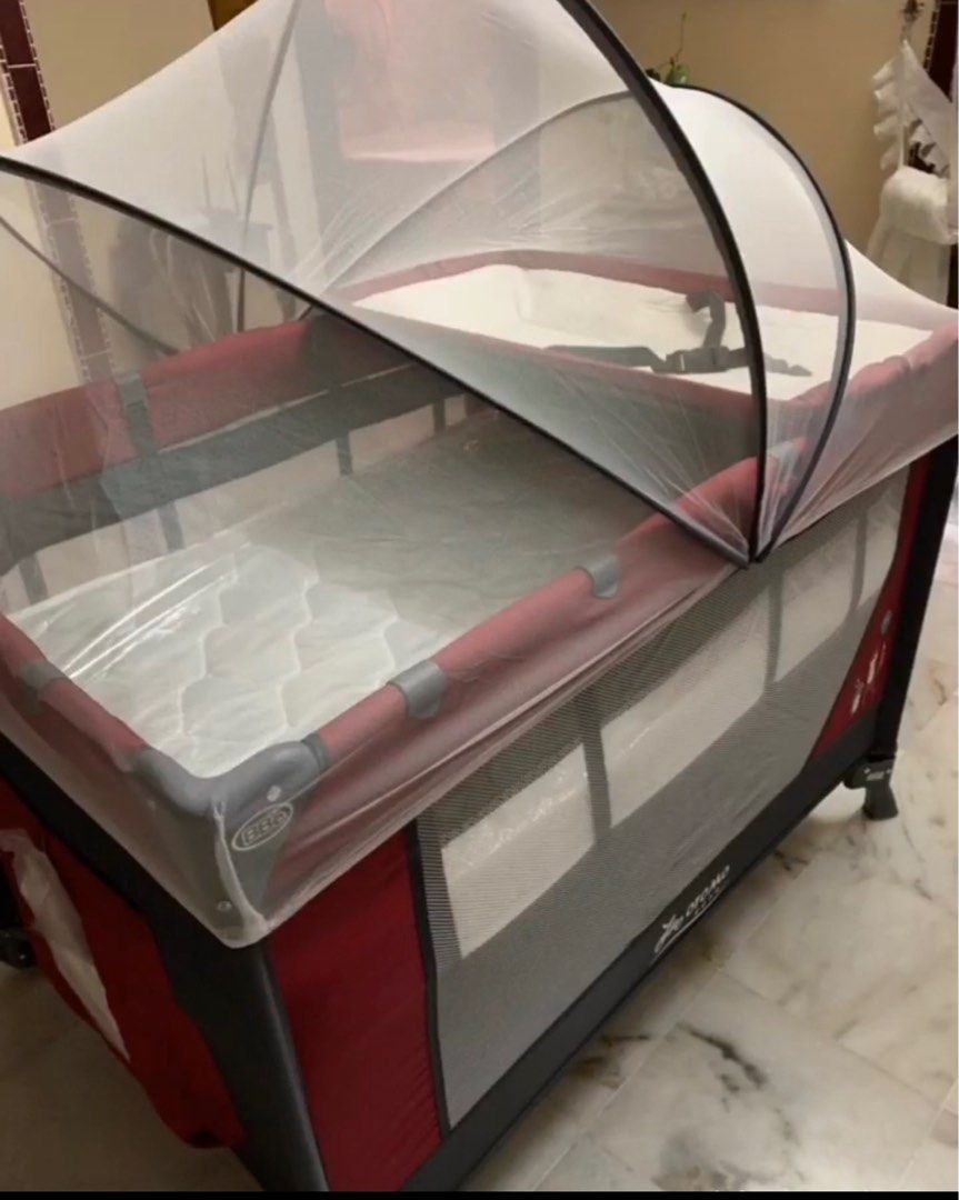 Portable baby cot + tilam (full set), Babies & Kids, Baby Nursery