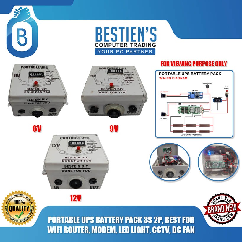 PORTABLE UPS BATTERY PACK 3S 2P, BEST FOR WIFI ROUTER, MODEM, LED LIGHT ...