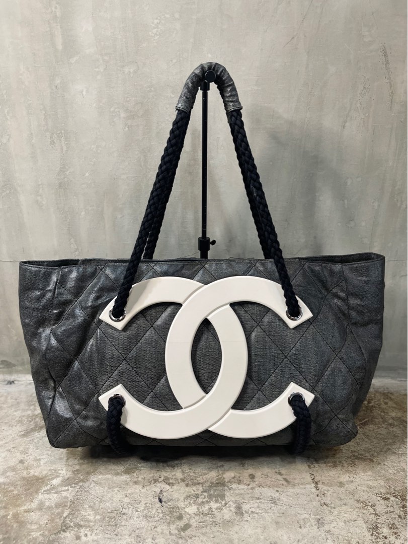 Chanel Cruise Yacht Nautical Beach Black Coated Canvas Tote