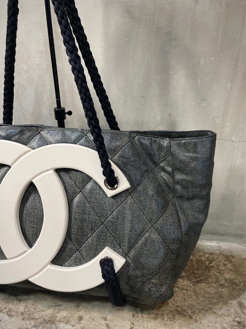 Chanel Rare Limited Edition Cruise Yacht Nautical Beach Black Coated Canvas  Tote For Sale at 1stDibs